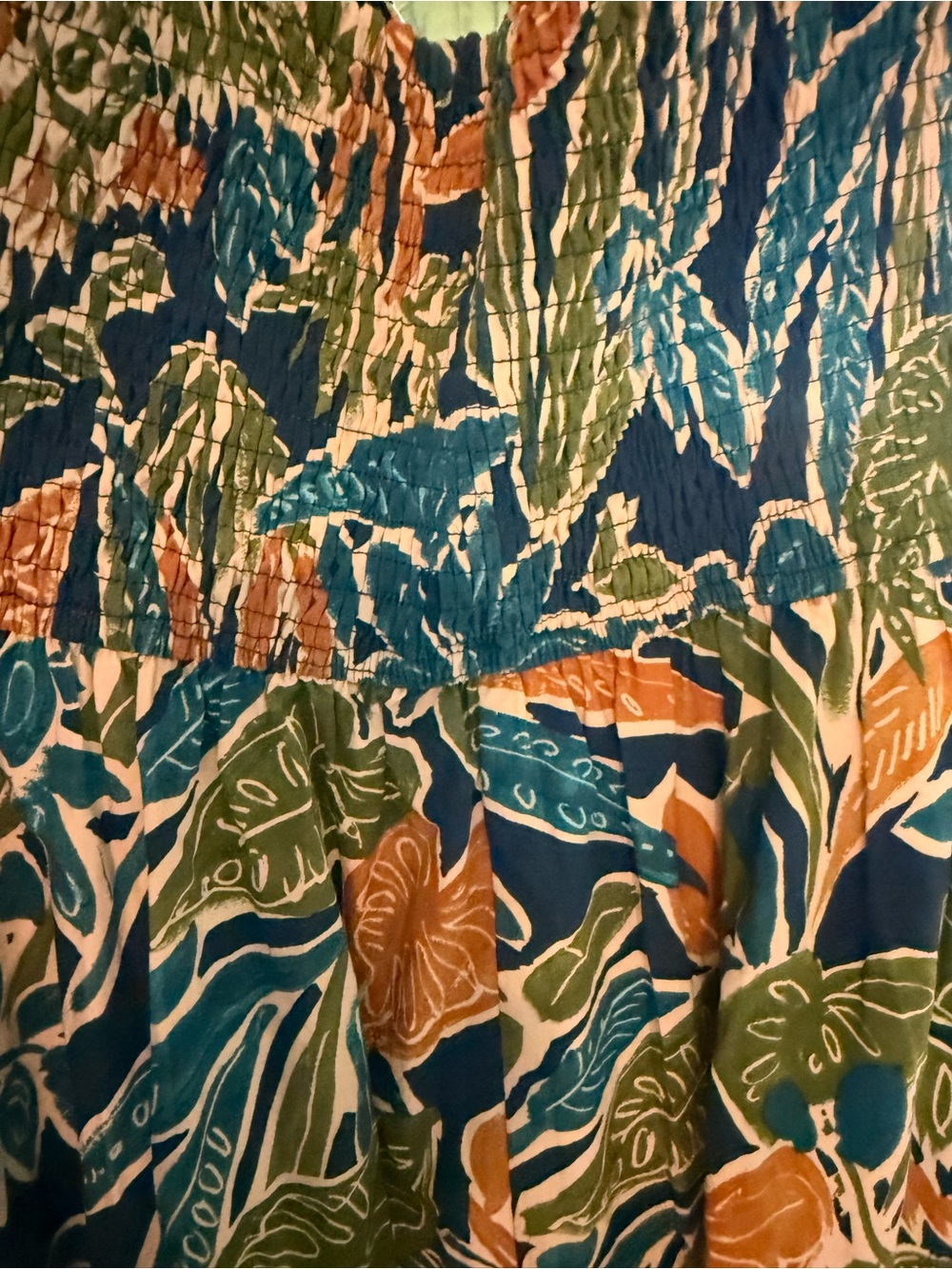 Dress Forum Navy Blue Tropical Midi Dress with Green Leaf Print - Picture 6 of 7